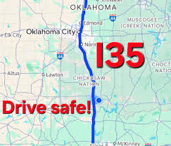 Map showing I35 and a line to Dallas saying Drive safe!
