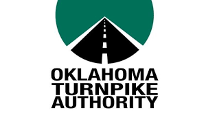 Oklahoma Turnpike Authority logo with a black road icon under a green circle and bold black text on white background