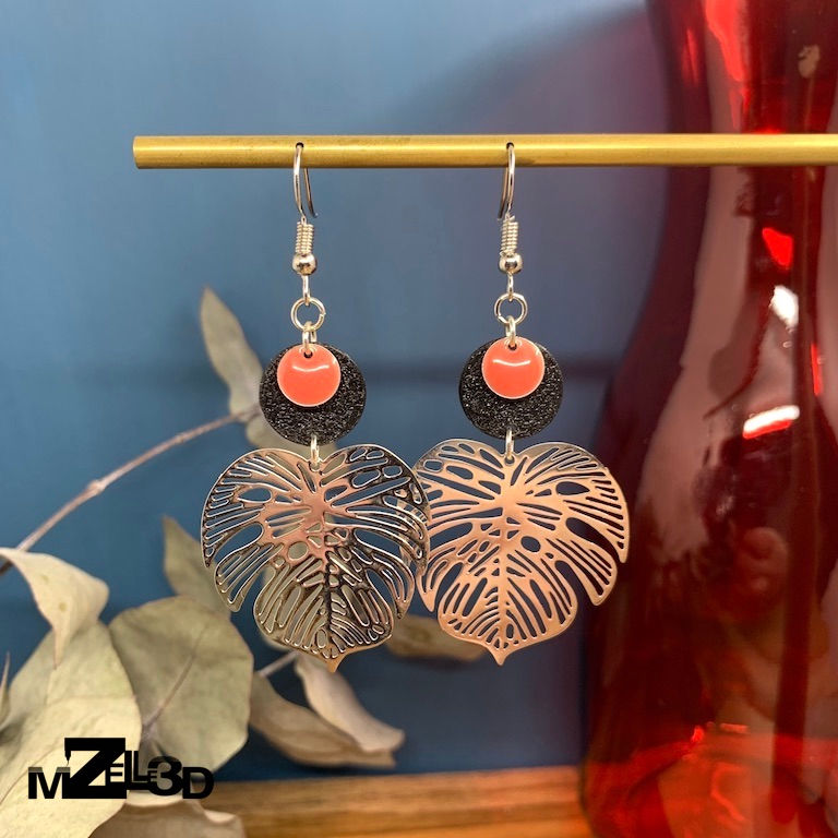 Pendantes Maxi Monstera Rose indien - Argenté
