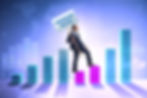 Man in suit holding "Minimum Wage" sign, climbing colorful bar graph. Background with world map and charts, conveys economic theme.
