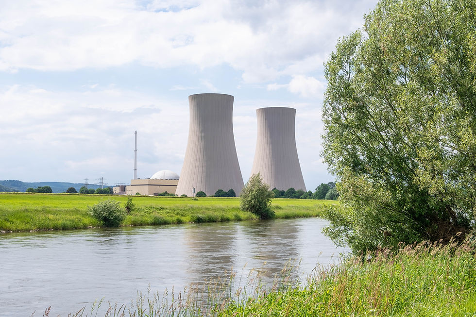 Nuclear power plant on green pasture