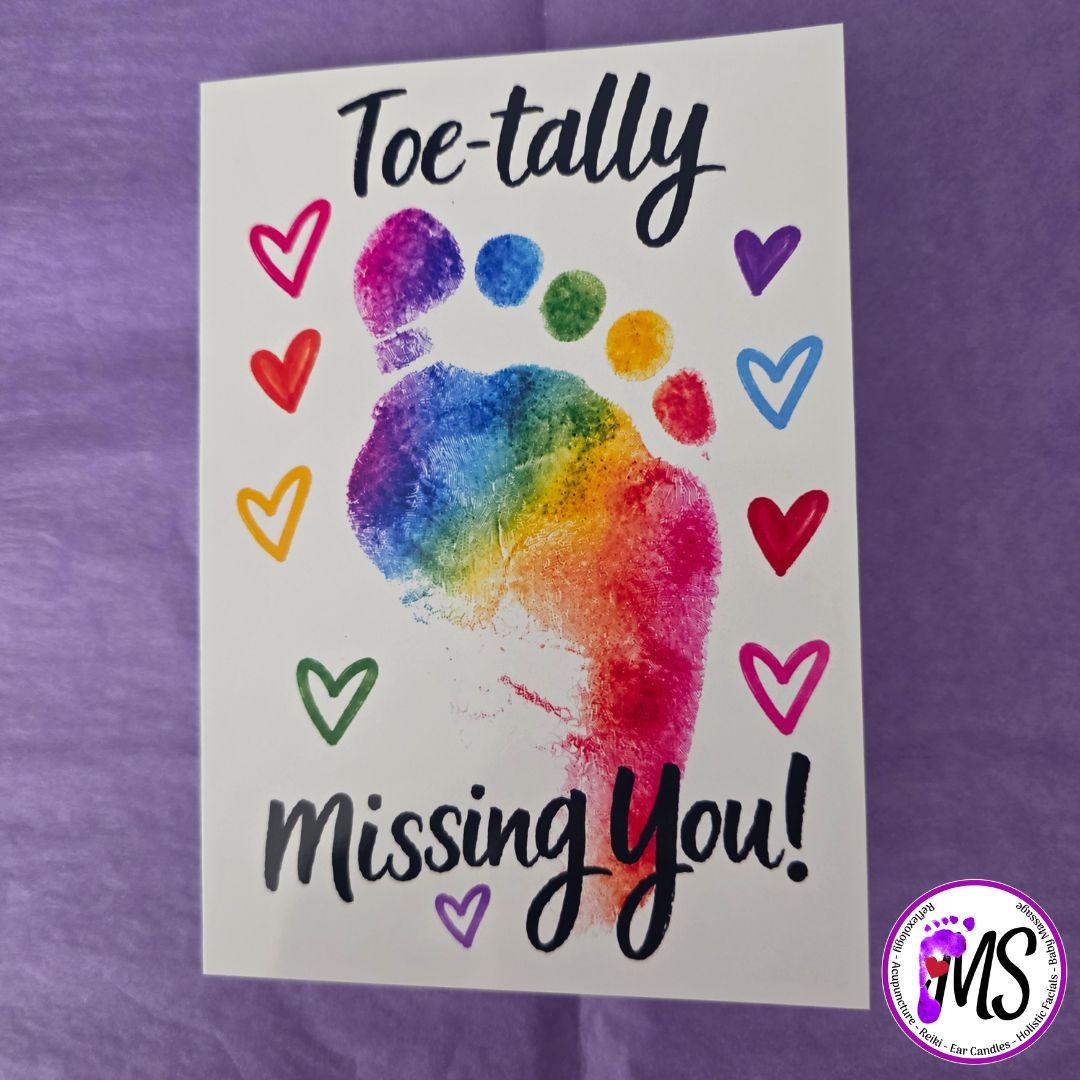 Rainbow footprint Totally Missing You greeting cards pack of 8