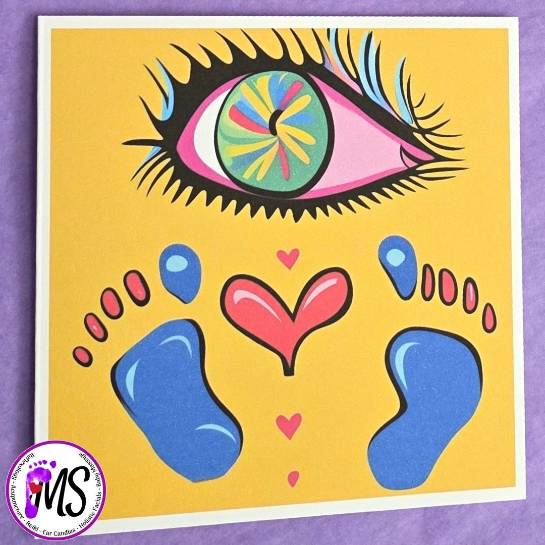 Eye with Two Feet & Hearts Greeting Cards - Brights