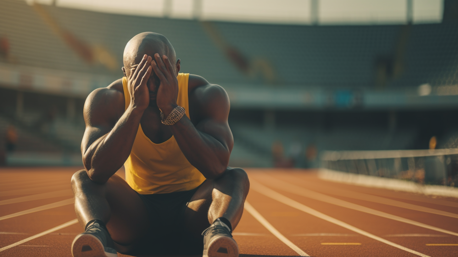 50-year-old exerciser looking fatigued and exhausted post-workout, highlighting the effects of overtraining in mature athletes.