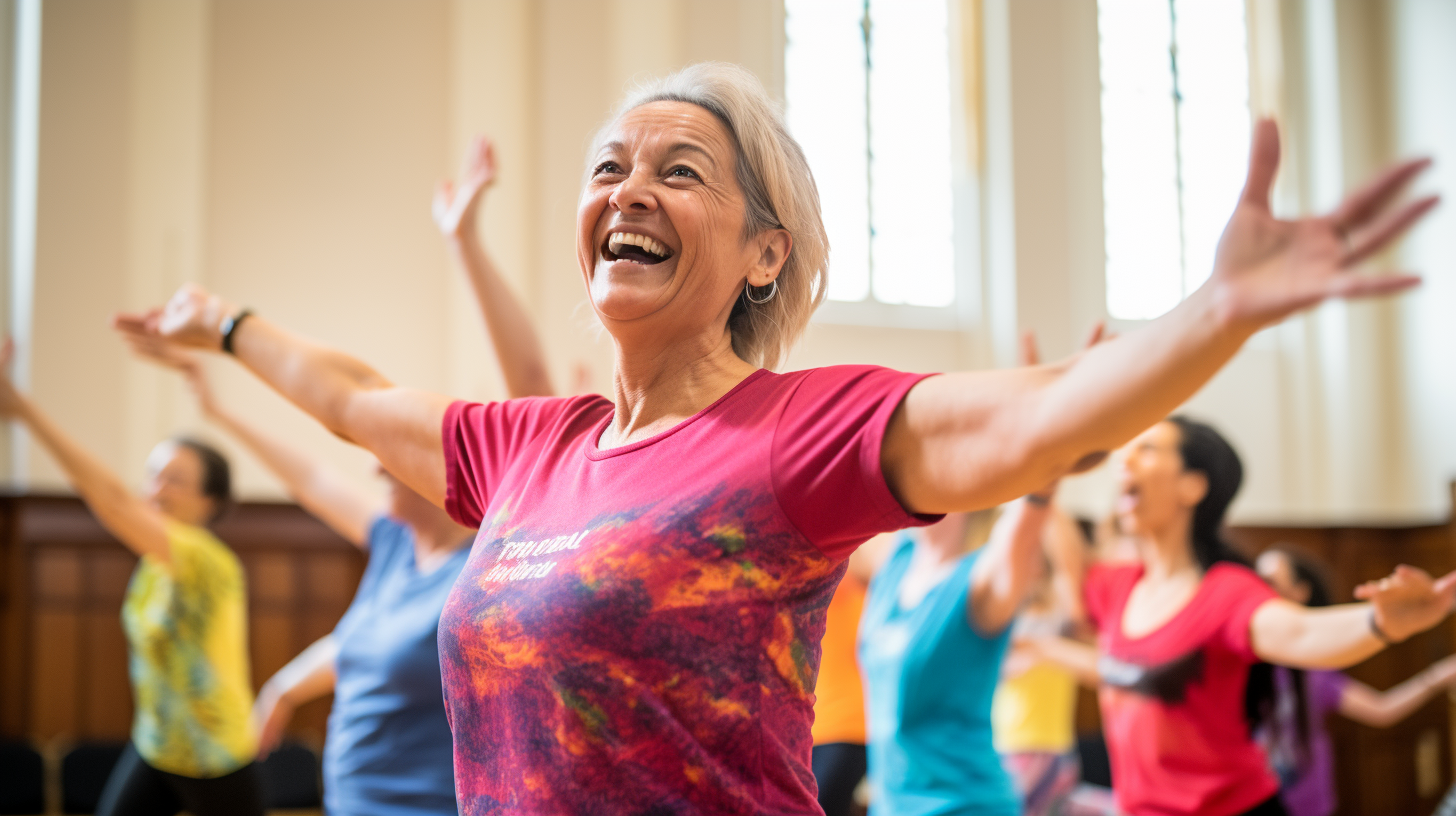 Aerobic Fitness for Active Seniors: Joyful Older Woman Engaging in Dance Workout for a Healthy and Energetic Lifestyle