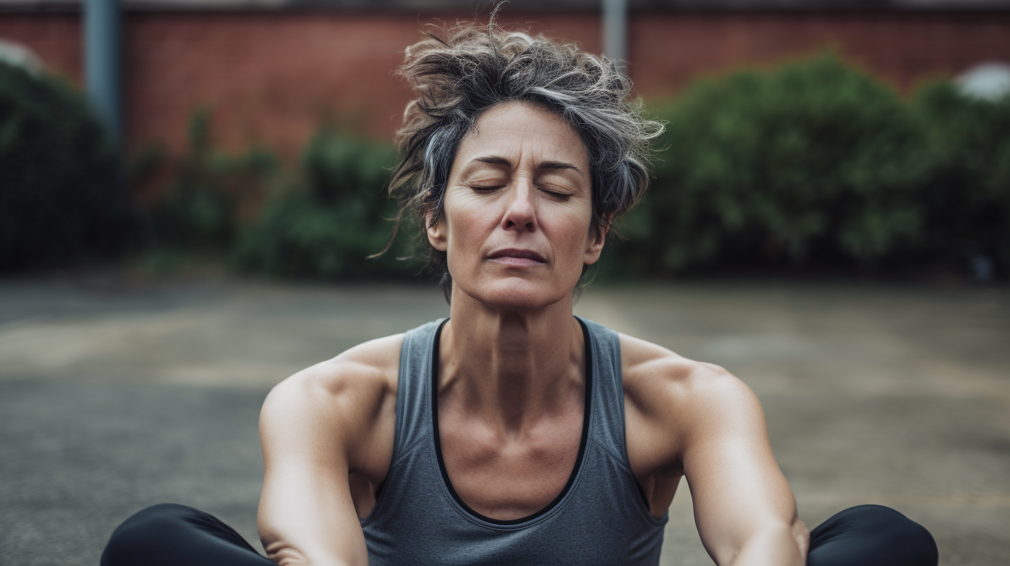 Mid-life woman looking lethargic and worn-out from over-exercising, representing the effects of overtraining through parasympathetic and sympathetic responses in a blog article.