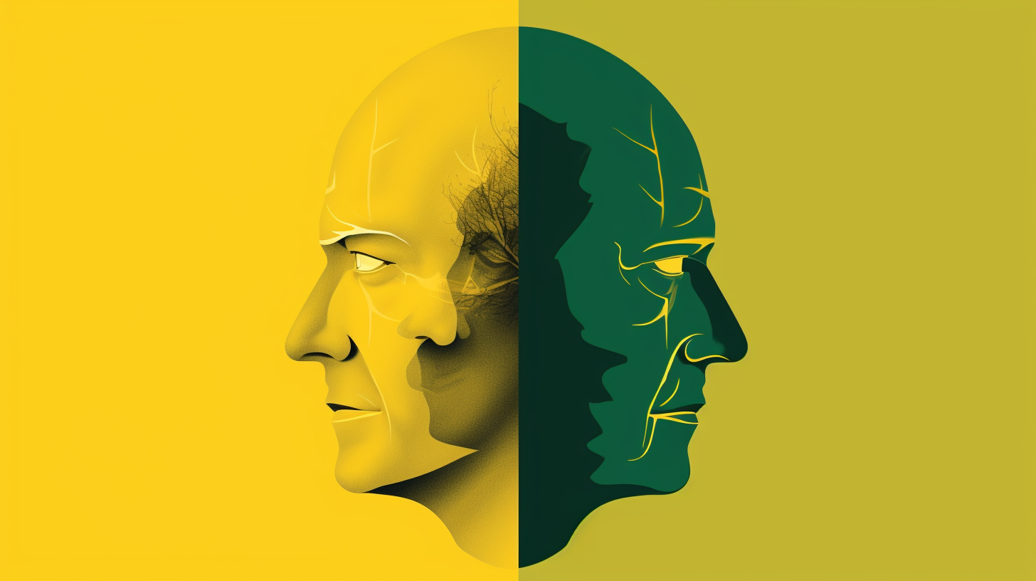 Illustration depicting the two faces of overtraining: contrasting visuals of the parasympathetic and sympathetic nervous systems' responses to excessive exercise.