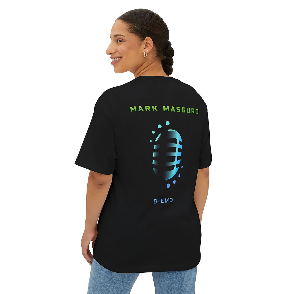 Thumbnail: Woman wearing a black Heartfelt Unisex Tee by Mark Masguro with graphic on the back.