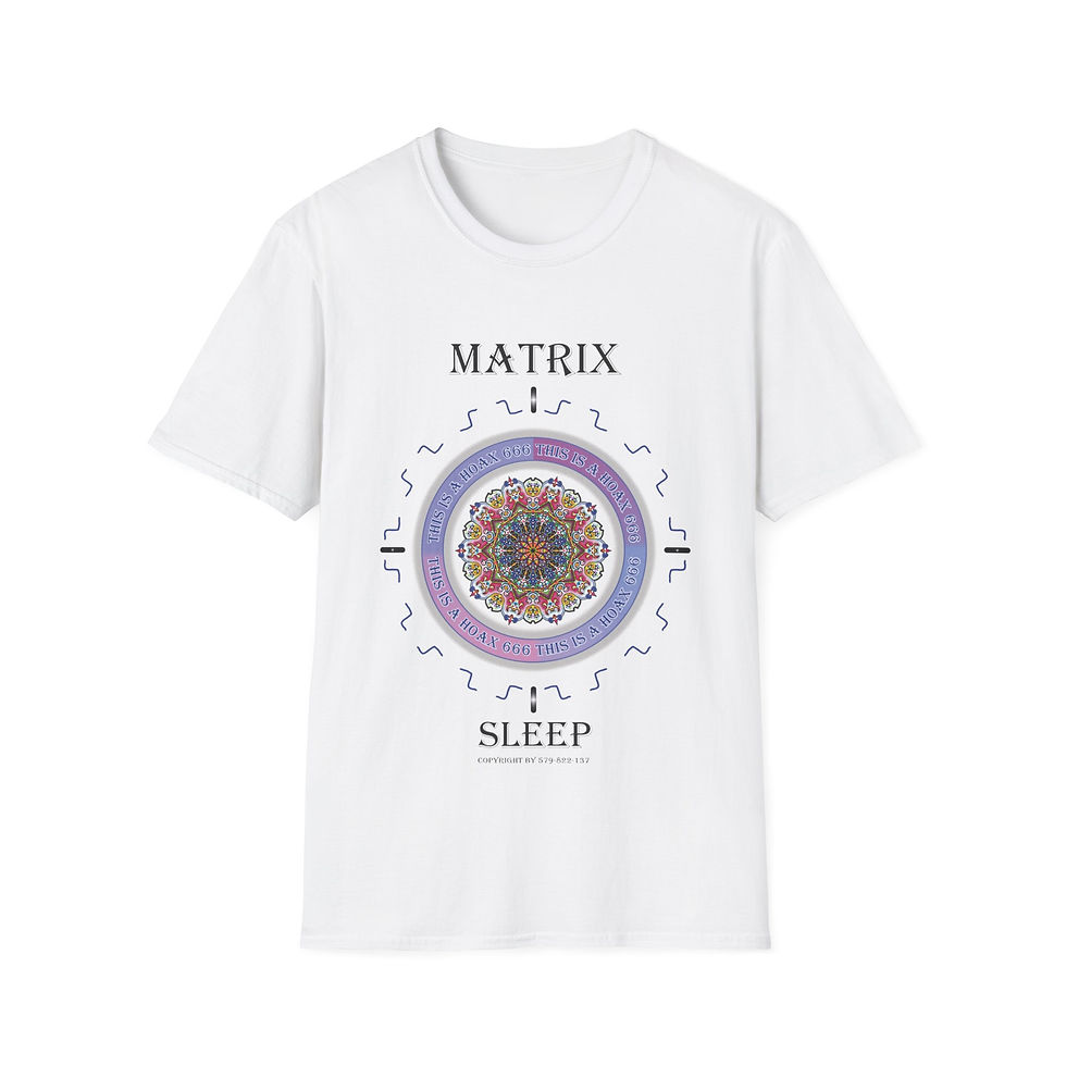 White tee with "MATRIX" and "SLEEP" text and ornamental design.