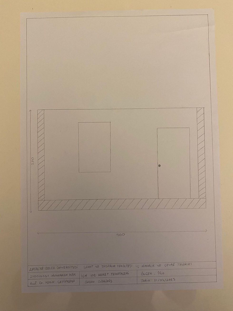 Alt kat önden görünüş teknik resmi