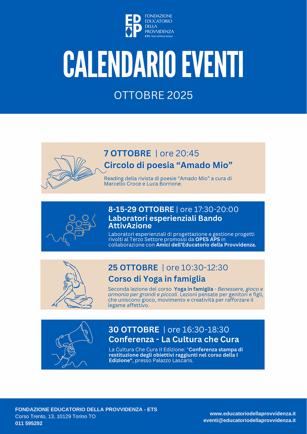Ottobre alla Fondazione Educatorio della Provvidenza ETS: cultura, formazione e benessere