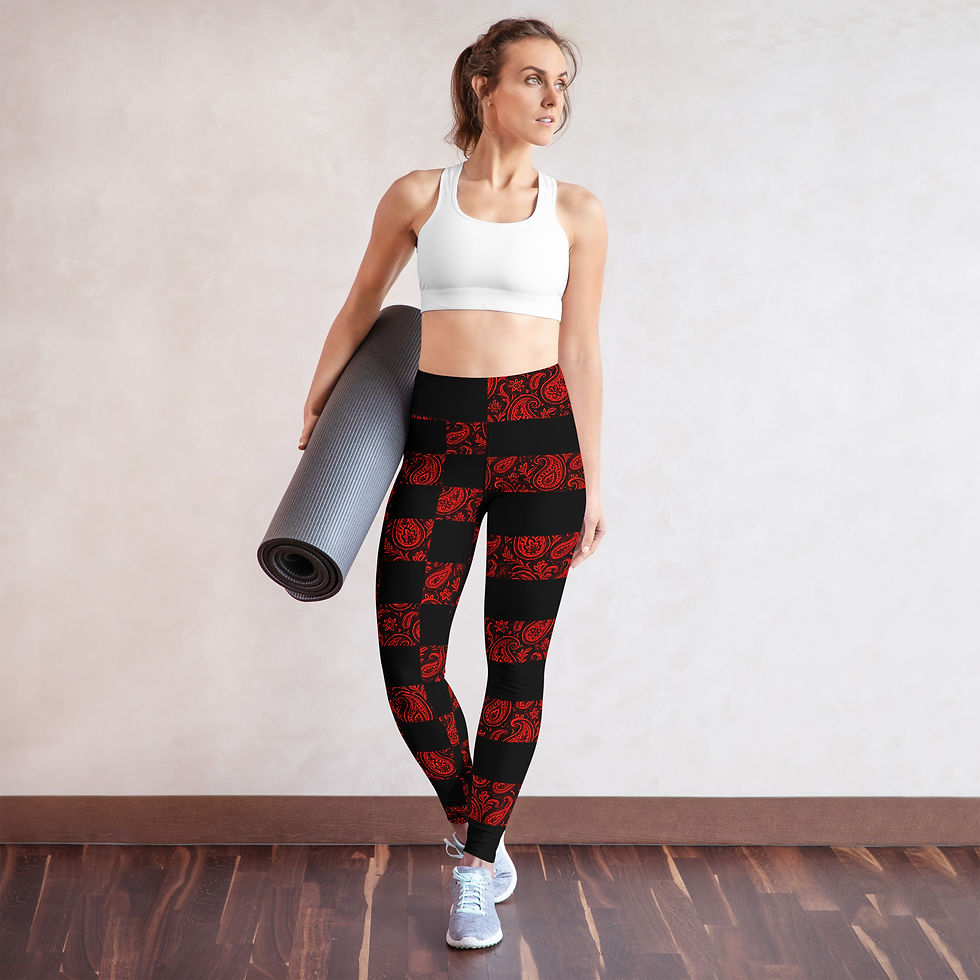 Thumbnail: SRL (Blk check/stripe - red pais) Yoga Leggings