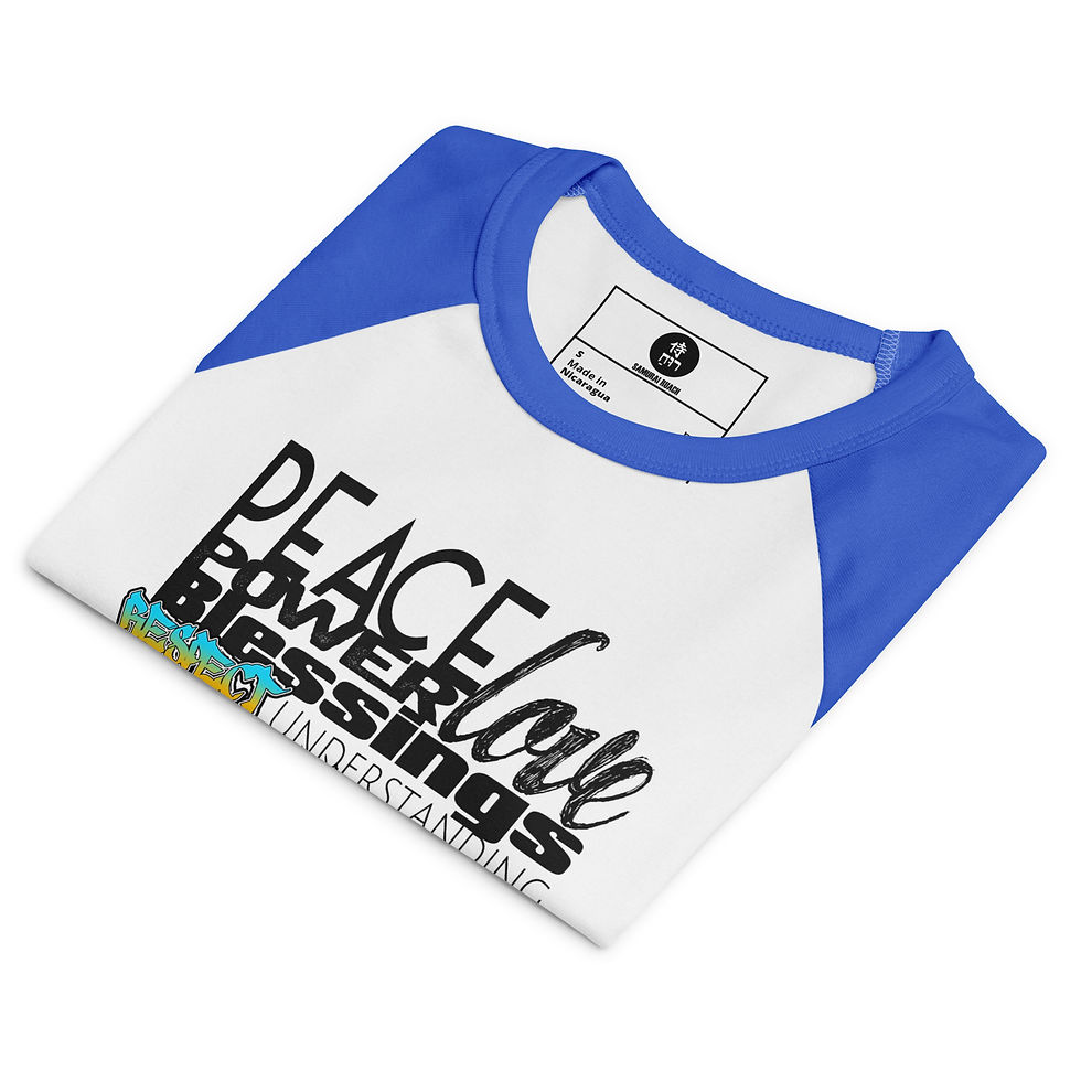 Thumbnail: Peace & Blessings (Blkletter 01) - Women’s micro rib raglan baby tee