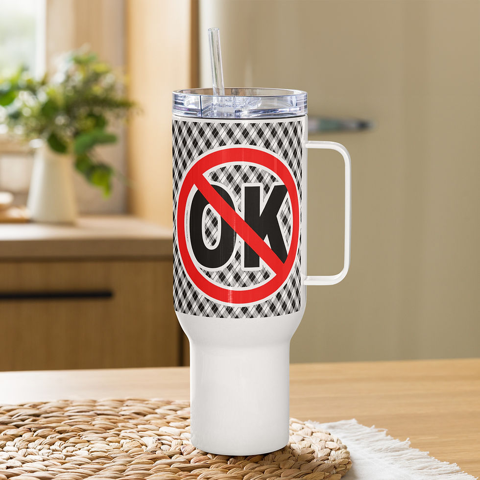 Thumbnail: Not Ok (Wht Plaid) - Travel mug with handle