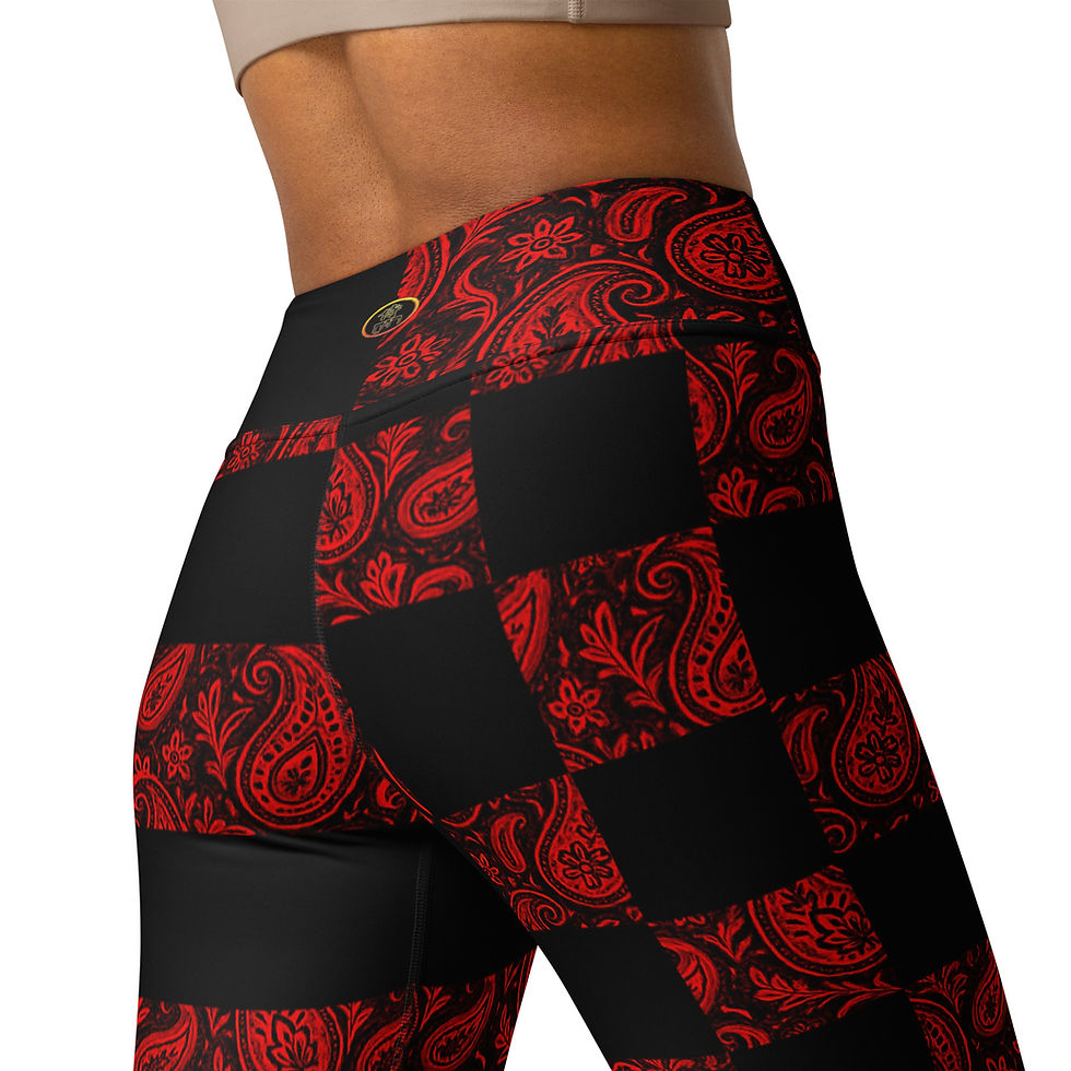 Thumbnail: SRL (Blk check/stripe - red pais) Yoga Leggings