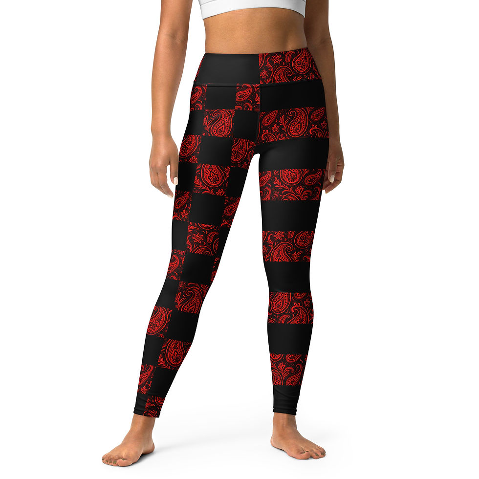 Thumbnail: SRL (Blk check/stripe - red pais) Yoga Leggings