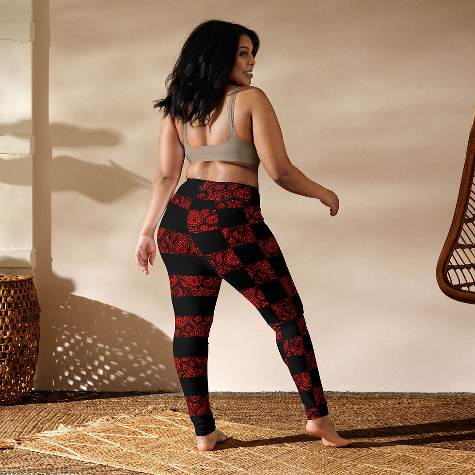 Thumbnail: SRL (Blk check/stripe - red pais) Yoga Leggings