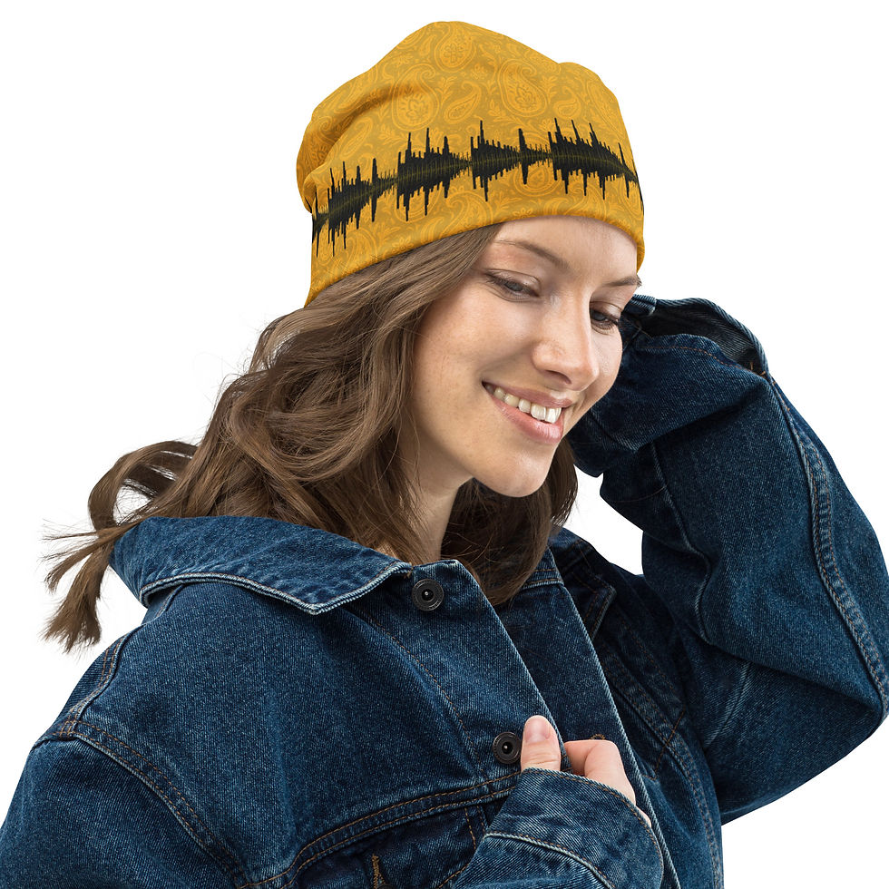 Thumbnail: Charlie Beats (gold) All-Over Print Beanie