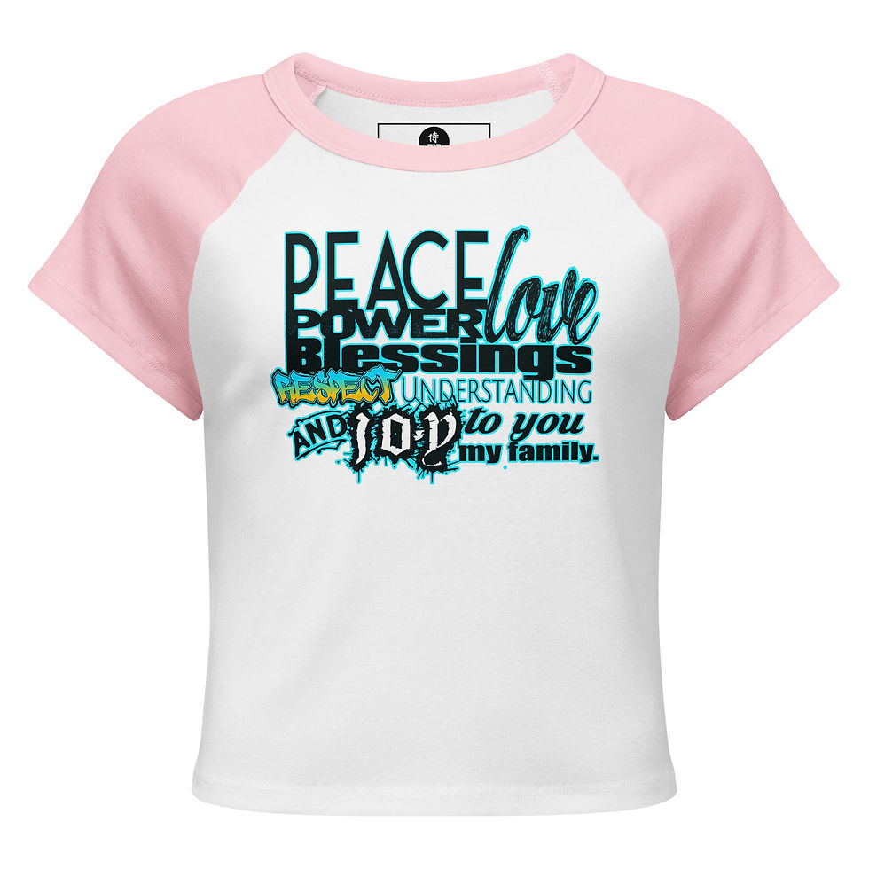 Thumbnail: Peace & Blessings (Blue glow) - Women’s micro rib raglan baby tee