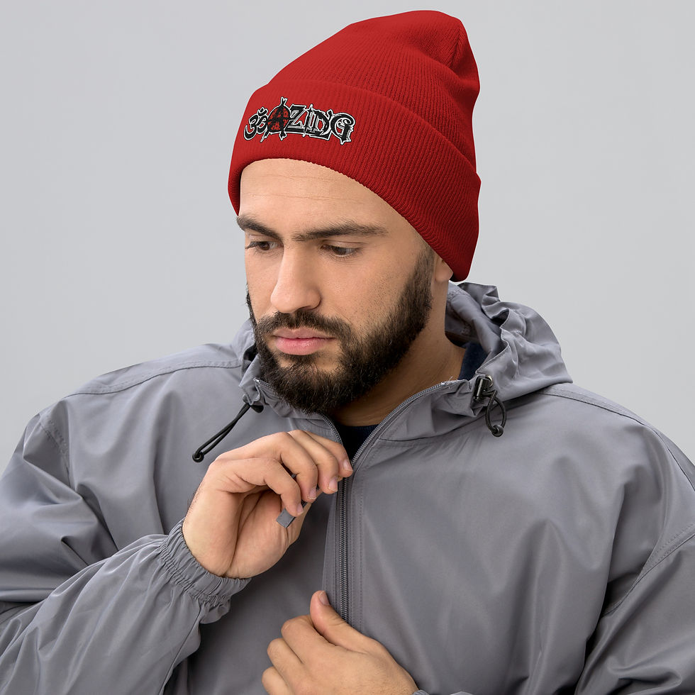 Thumbnail: OM-A-ZING (blk letter/red dot) - Embroidered Cuffed Beanie