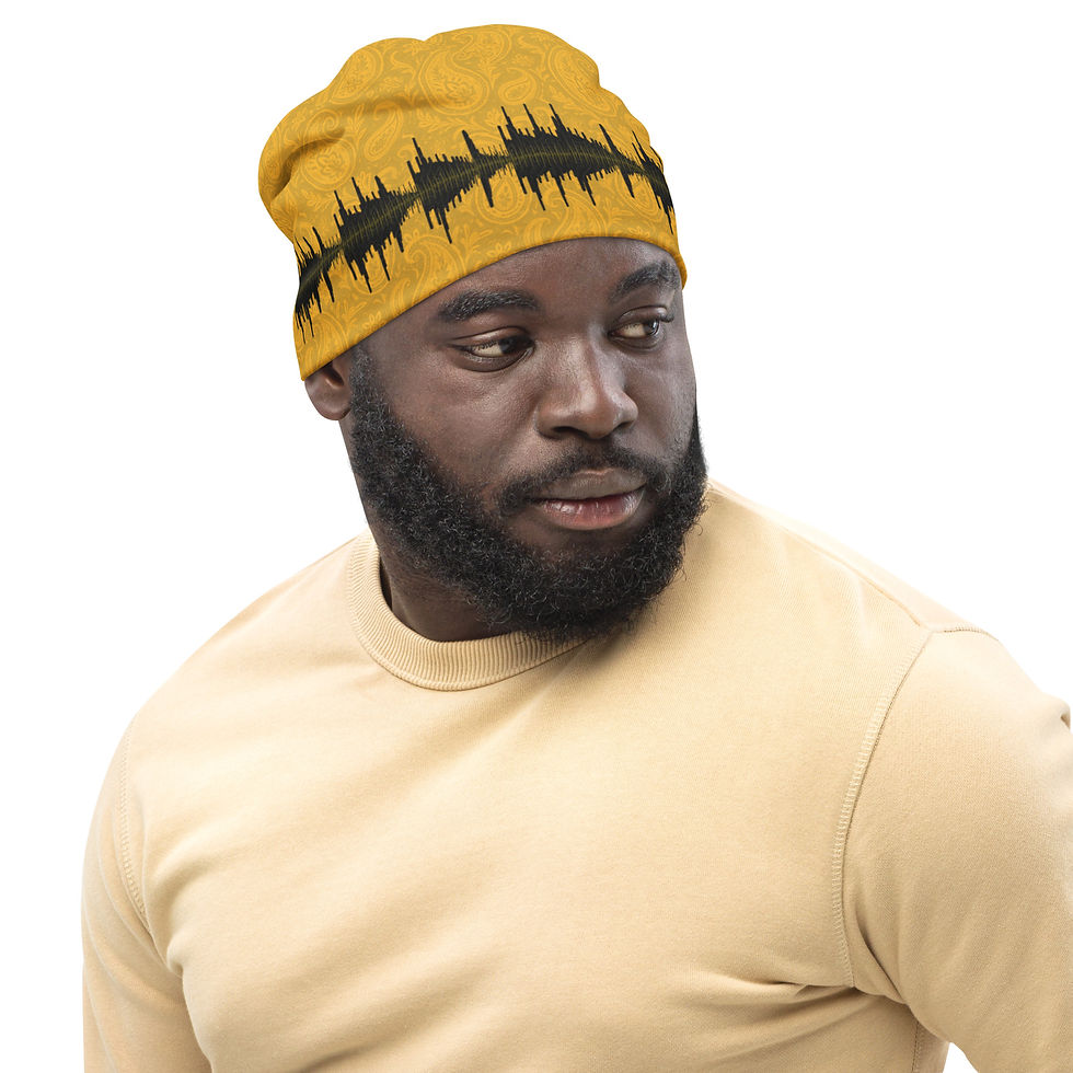 Thumbnail: Charlie Beats (gold) All-Over Print Beanie