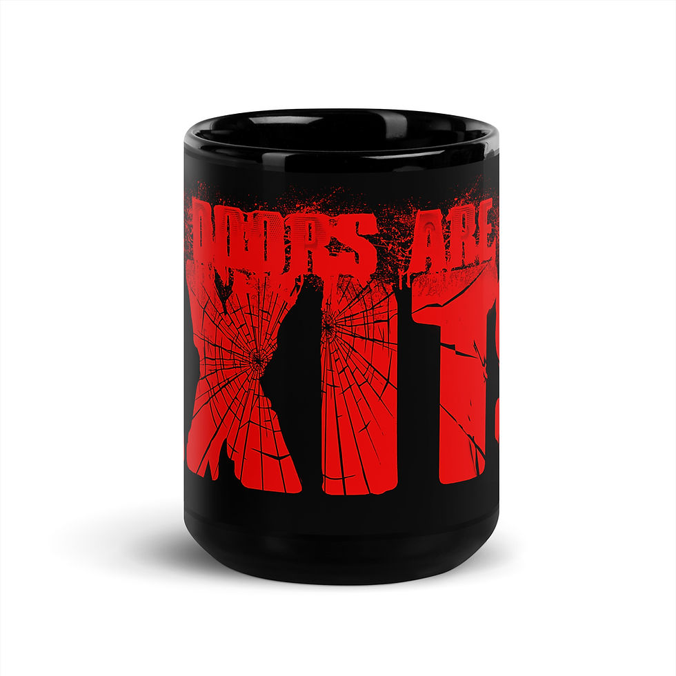 Thumbnail: The Doors Are Not Exits... (Red) Black Glossy Mug