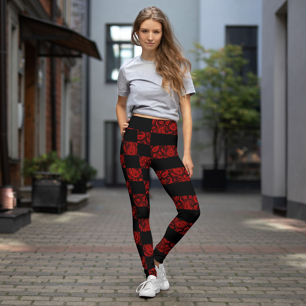 Thumbnail: SRL (Blk check/stripe - red pais) Yoga Leggings