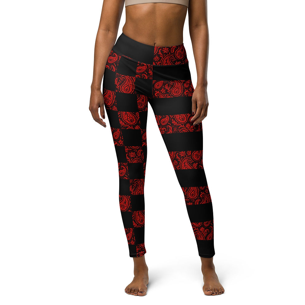 Thumbnail: SRL (Blk check/stripe - red pais) Yoga Leggings