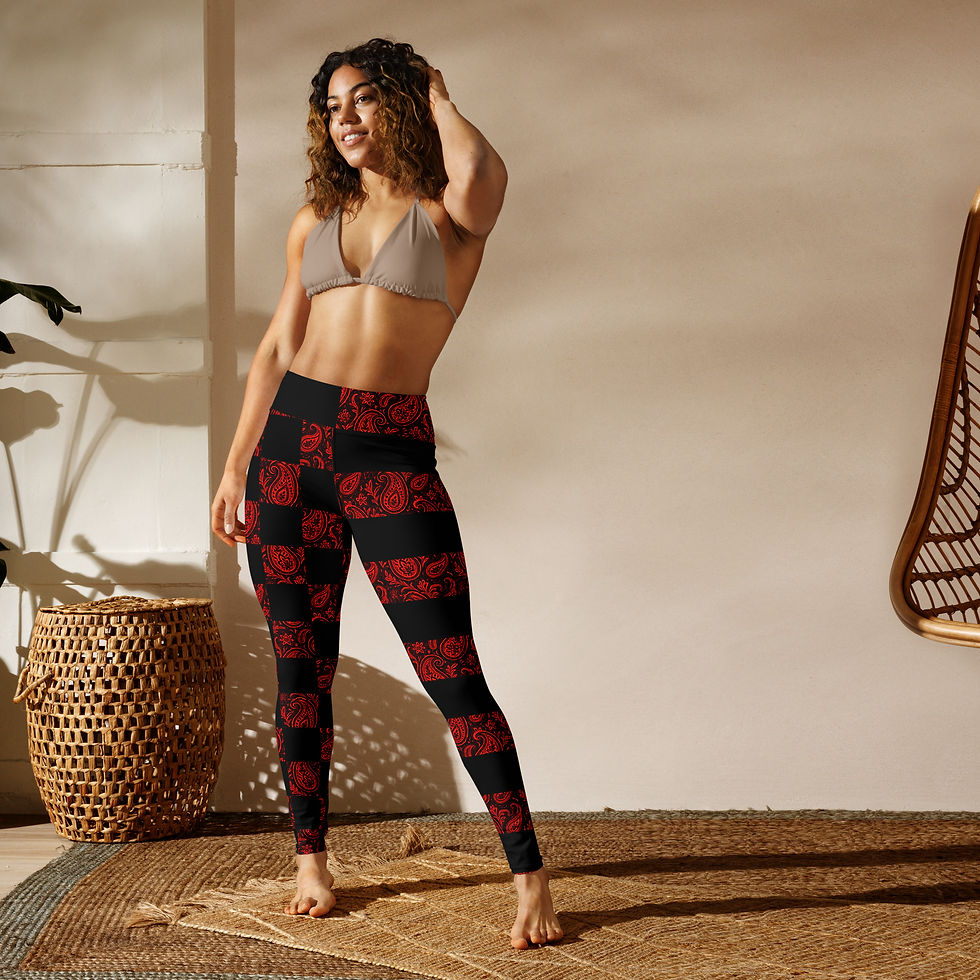Thumbnail: SRL (Blk check/stripe - red pais) Yoga Leggings