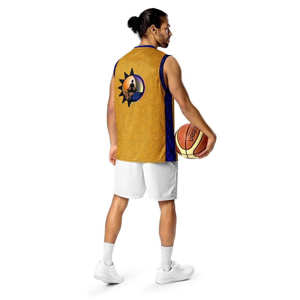 Thumbnail: Meditate (Day & Night) (Gold/Blue - Home) - Recycled unisex basketball jersey