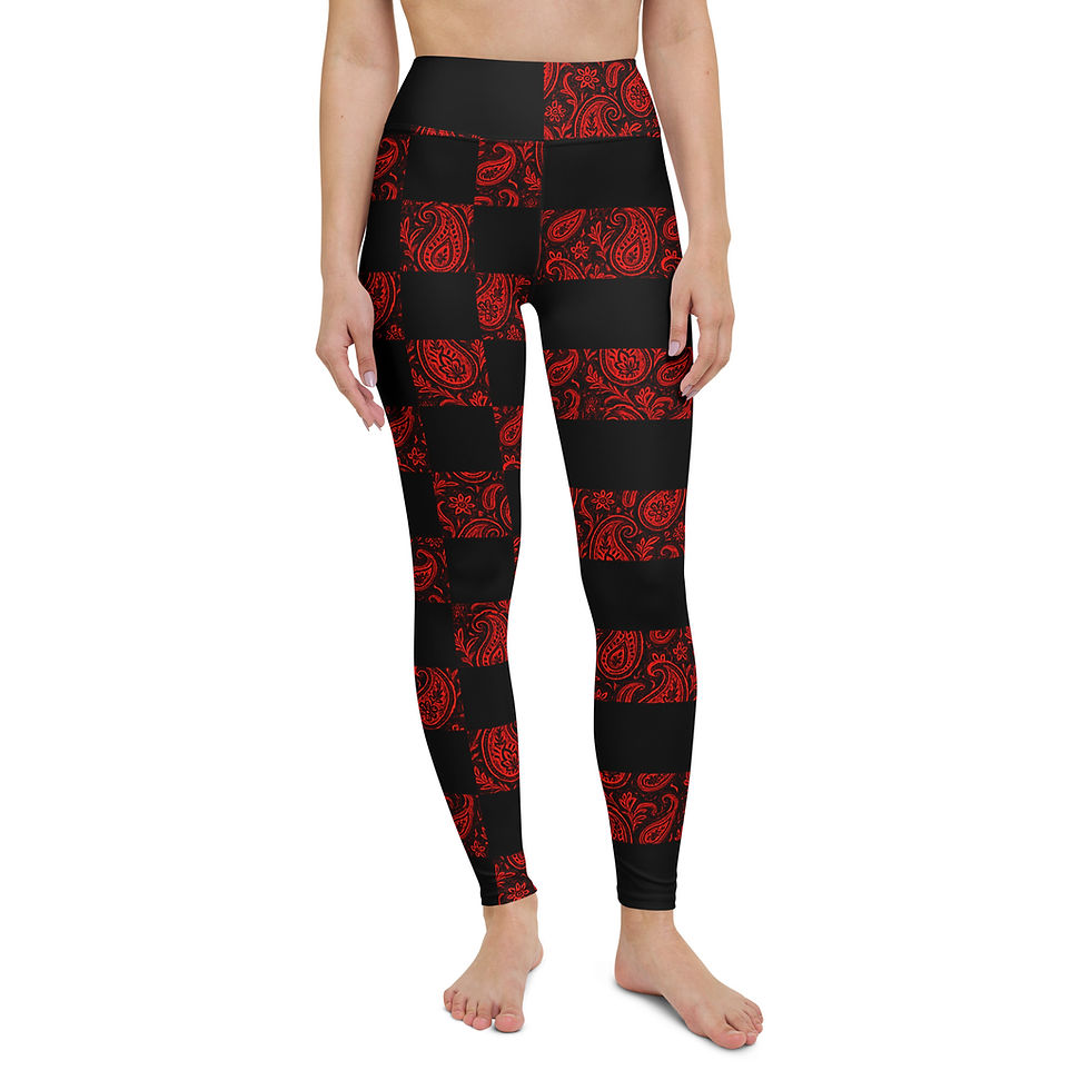 Thumbnail: SRL (Blk check/stripe - red pais) Yoga Leggings
