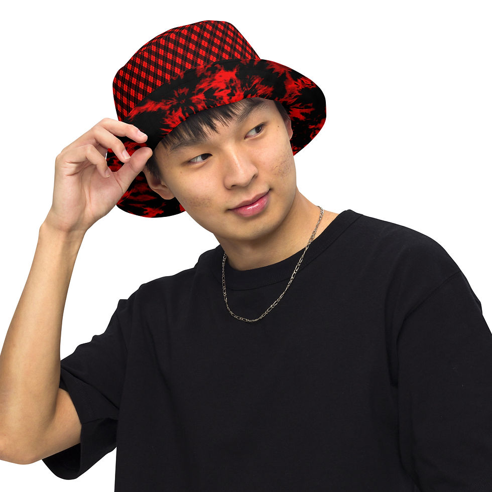 Thumbnail: Bucket hat (Reversible: Red Plaid/red tye)
