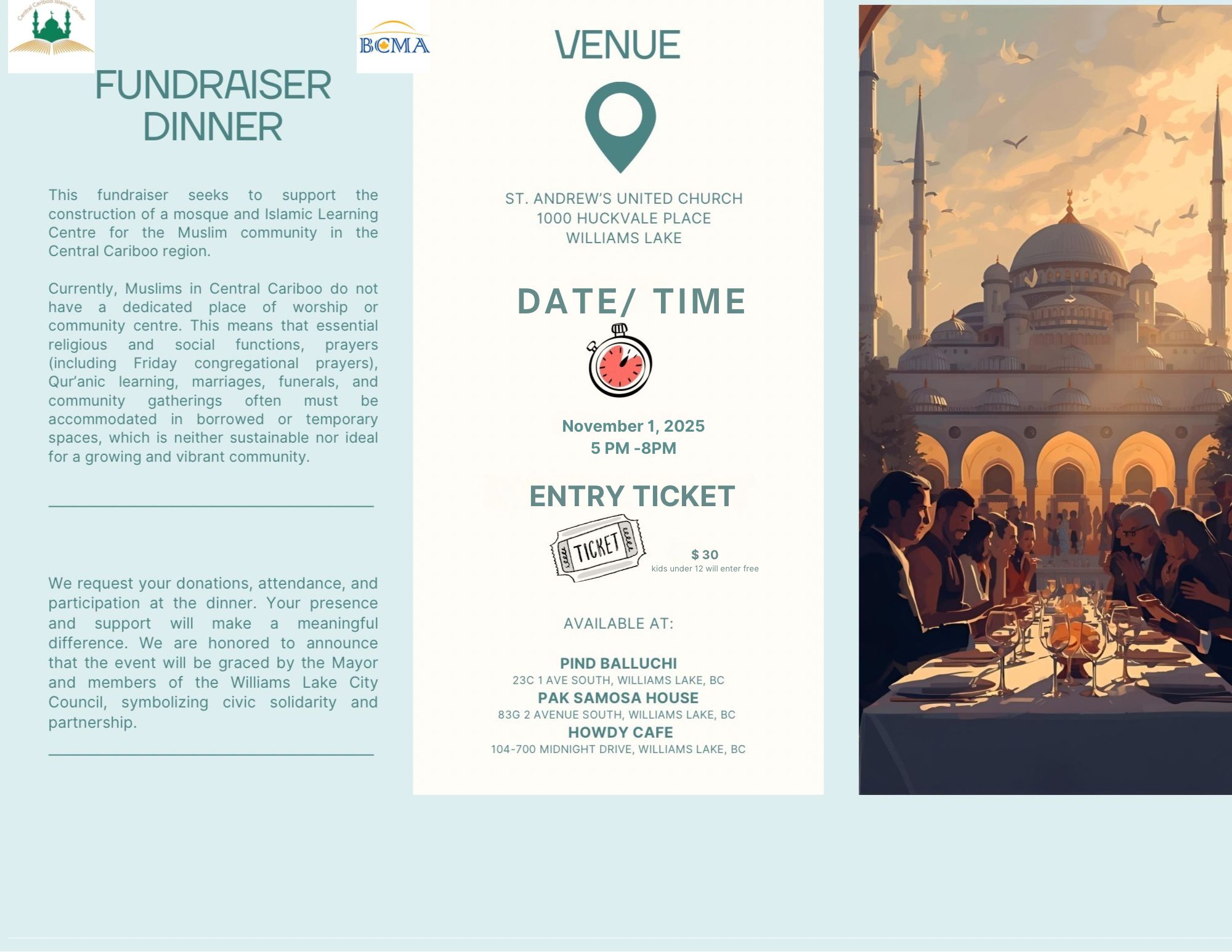 Central Cariboo Islamic Center - The BC Muslim Association - Fundraiser Dinner