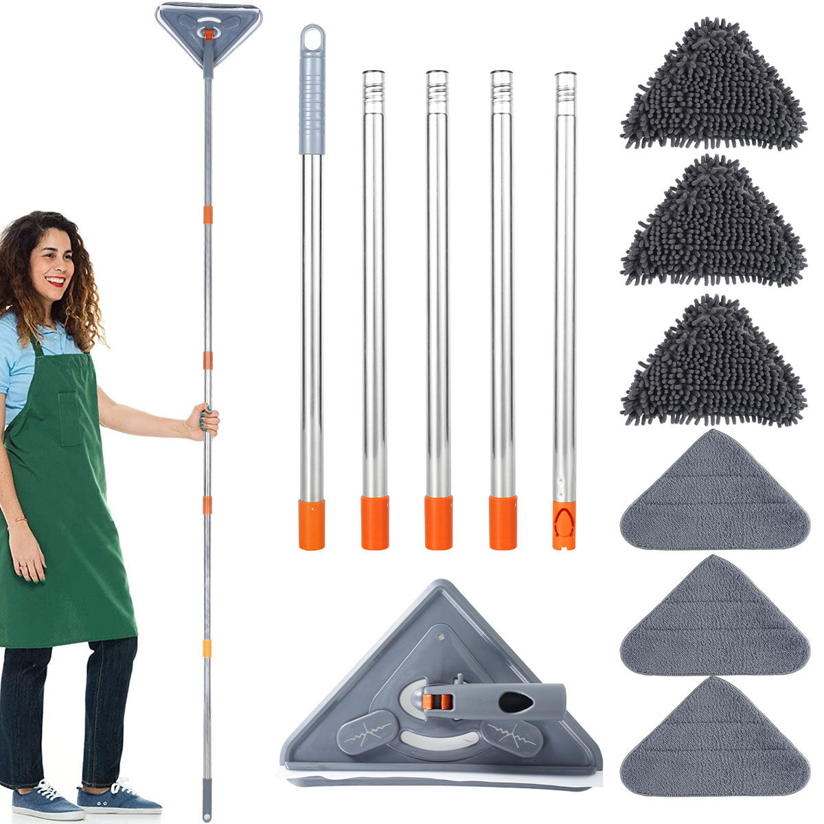 Wall Mop with Long Handle 360 ° Rotating Triangle Microfiber