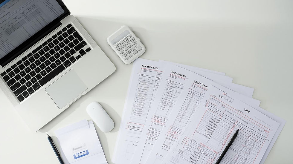 Small business tax documents and financial statements organized for Chicago business tax preparation