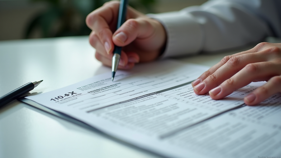Close-up view of hands filling out IRS Form 1040-X