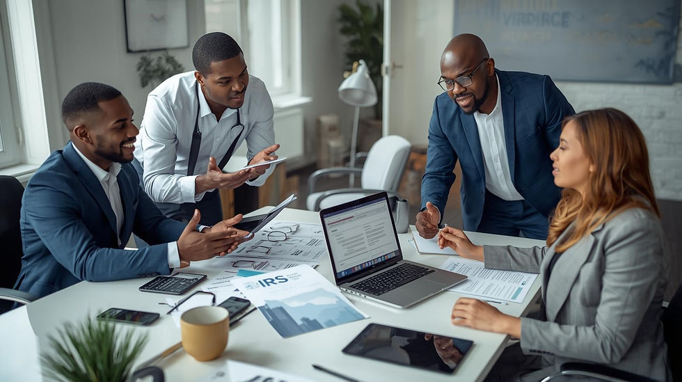 CPA reviewing IRS notice and tax documents with a client to resolve a tax issue..jpg