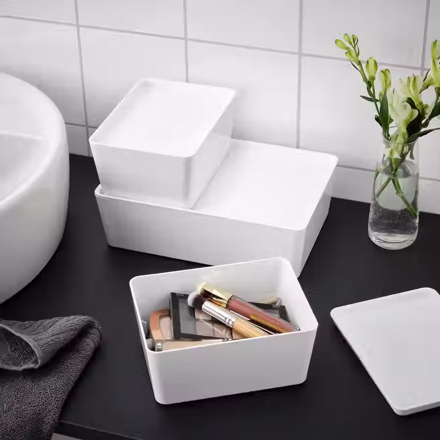Thumbnail: KUGGIS Storage box with lid, white, 7 x 5 x 3 1/2 "