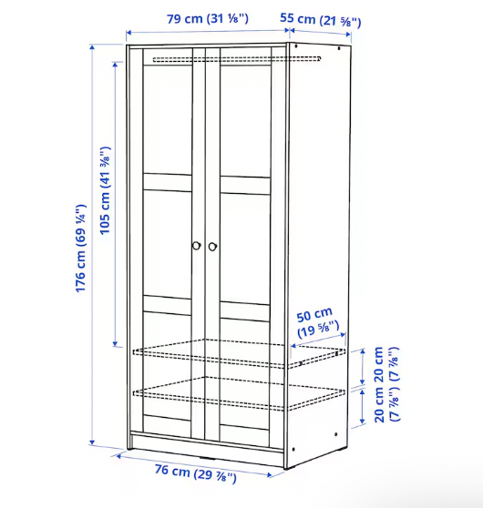 Thumbnail: KLEPPSTAD Wardrobe with 2 doors, white, 31 1/4x69 1/4 "