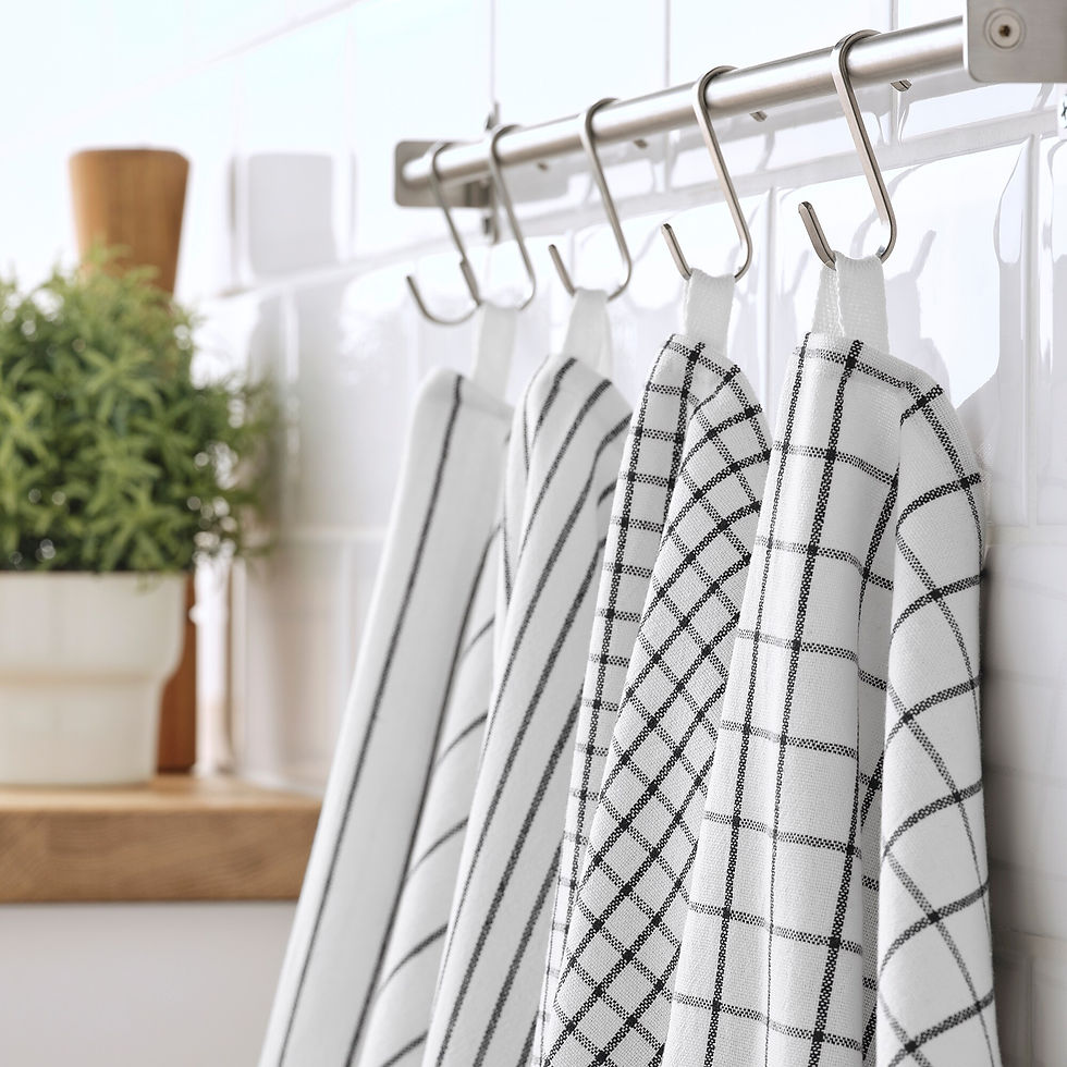 Thumbnail: RINNIG Tea towel, white/dark grey/patterned45x60 cm