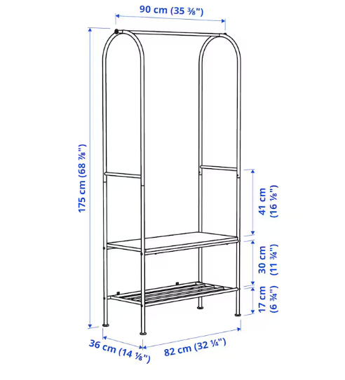 Thumbnail: GRAFJALLET Clothes rack with shoe storage, anthracite, 35 3/8x14 1/8x68 7/8 "