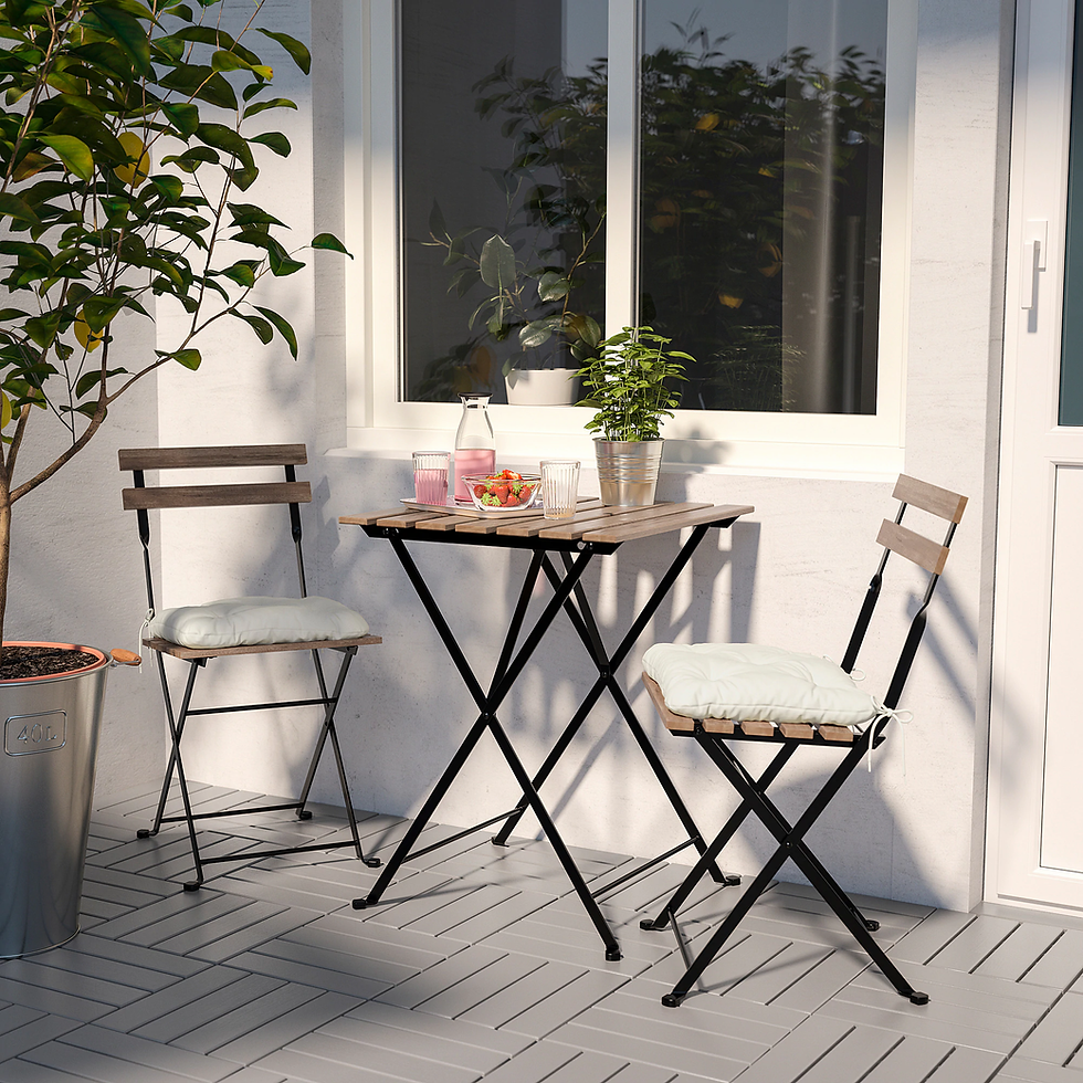 Thumbnail: TARNO Table+2 chairs, outdoor, black/light brown stained