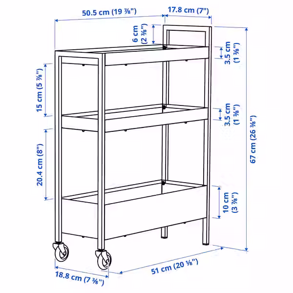 Thumbnail: NISSAFORS Utility cart, black, 19 7/8x7 1/2x26 3/8 "