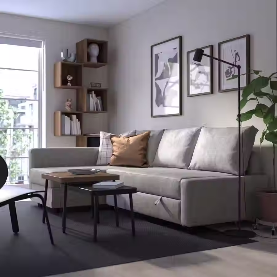 Thumbnail: FRIHETEN Corner sofa-bed with storage, Faringe light grey