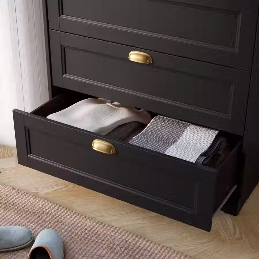 Thumbnail: FAGELFJALLET 6-drawer dresser, black oak effect, 32 1/4x20 1/8x48 3/8 "