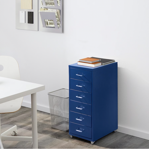 HELMER Drawer unit on casters, blue 11x27 1/8 