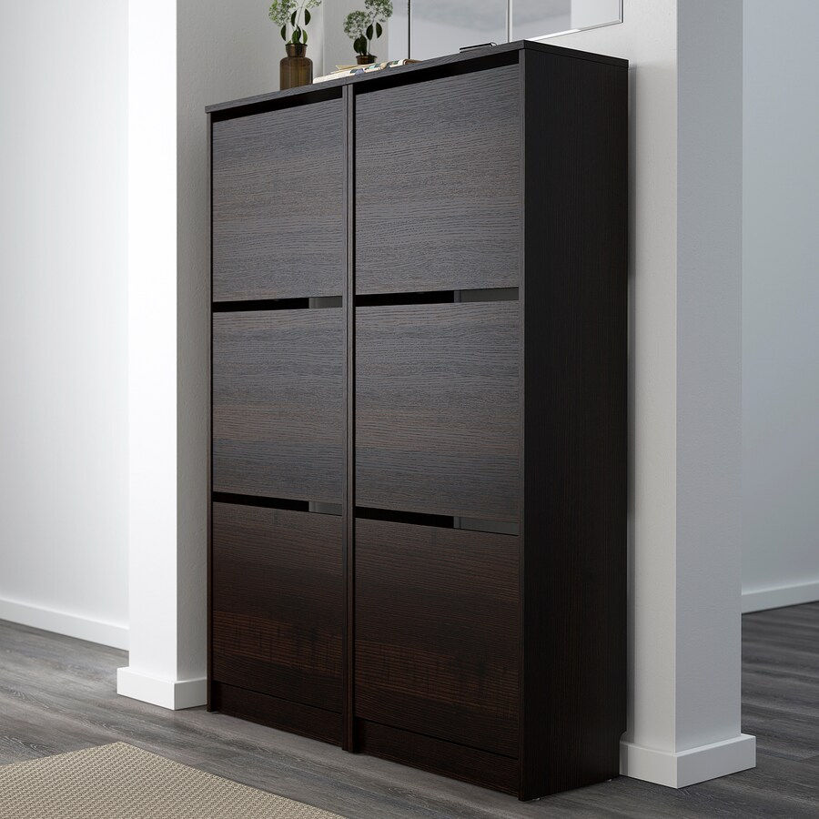 Thumbnail: BISSA Shoe Cabinet with 3 compartments, black-brown, 19 1/4x53 1/8”