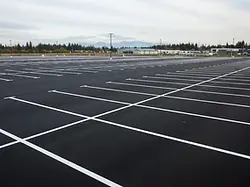 Freshly Striped Parking Lot with White Stripes