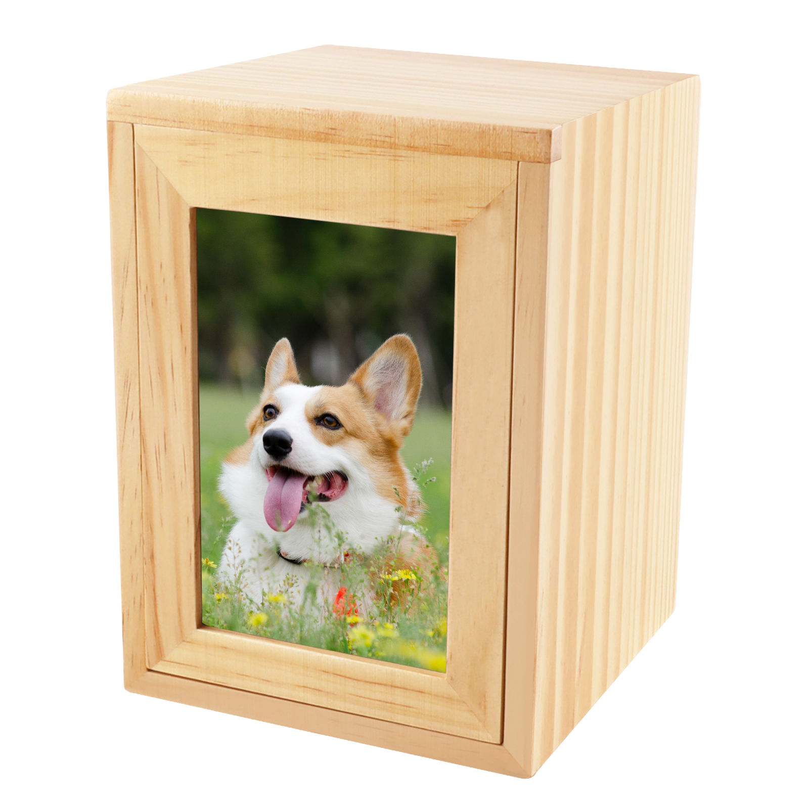 Pine Wooden Urn with Picture Frame