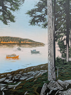 Slack Tide woodblock reduction print